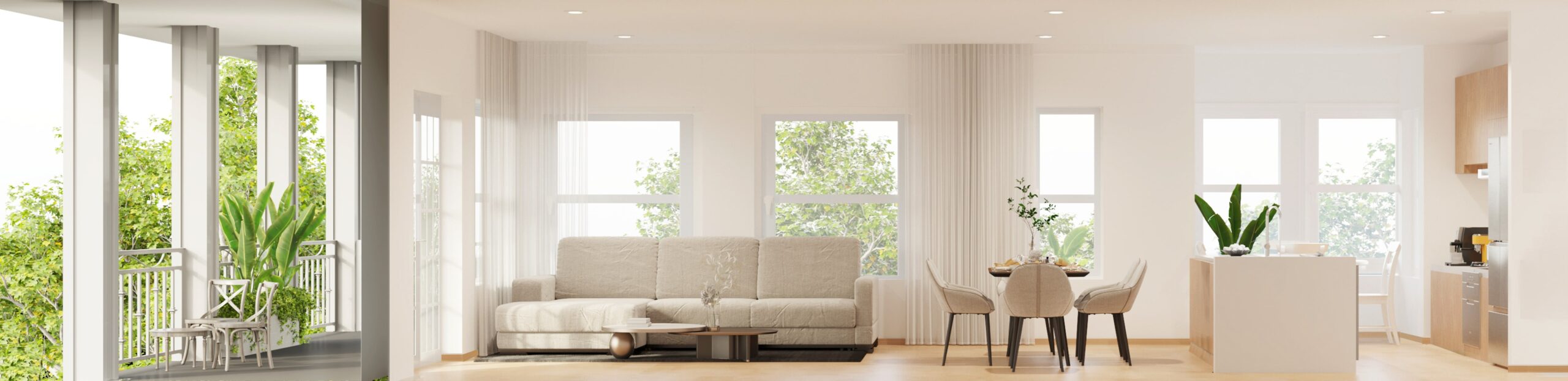 balcony with chairs and living room